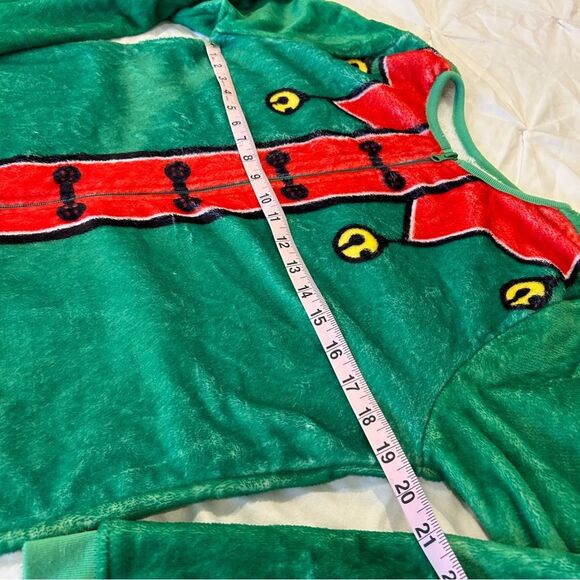 Awake Green Santa's Elves Fleece Zip-Up Onesies Pajamas Costume Size Small - Picture 5 of 8